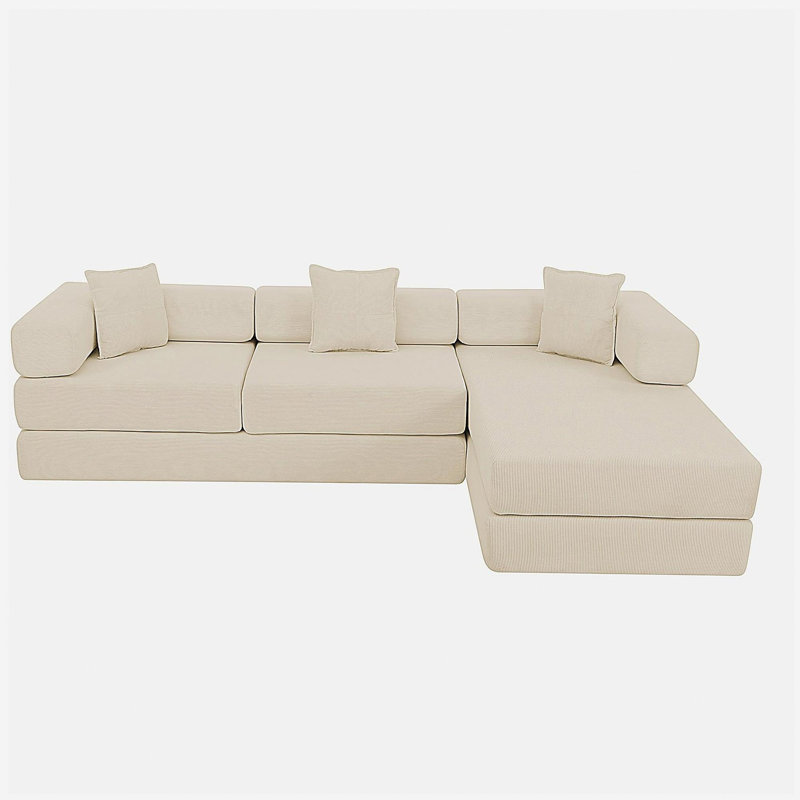Canapé modulaire de 108 po avec méridienne en forme de L, méridienne désossée à assise profonde, canapés à compression en éponge sans assemblage requis, canapé-lit pliant moderne avec dossier amovible