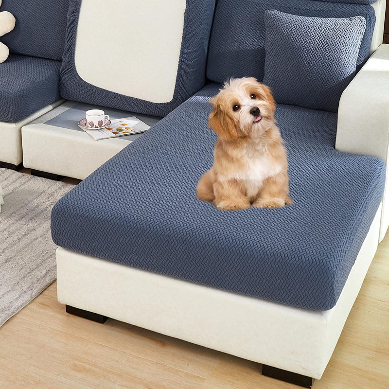Plush Feel Seat Cushion Cover For Sofa, Navy Blue Polyester Blend