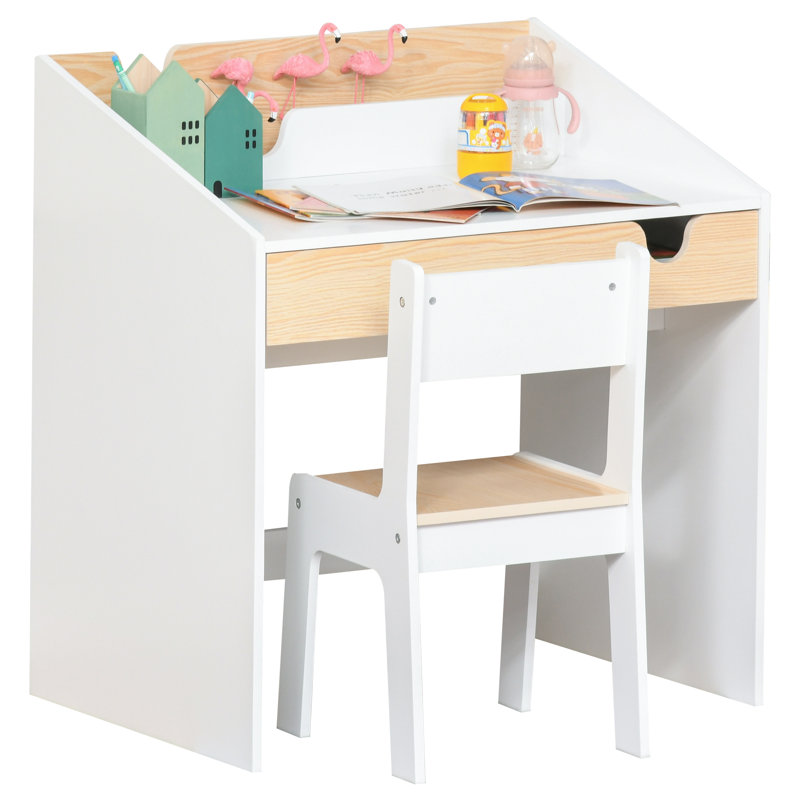 Newsoms Kids Desk and Chair Set with Storage Pull-Out Drawer for 3-6 Years