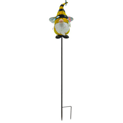 Colorful Gnome Garden Stake Wearing Ladybug and Bee Costume