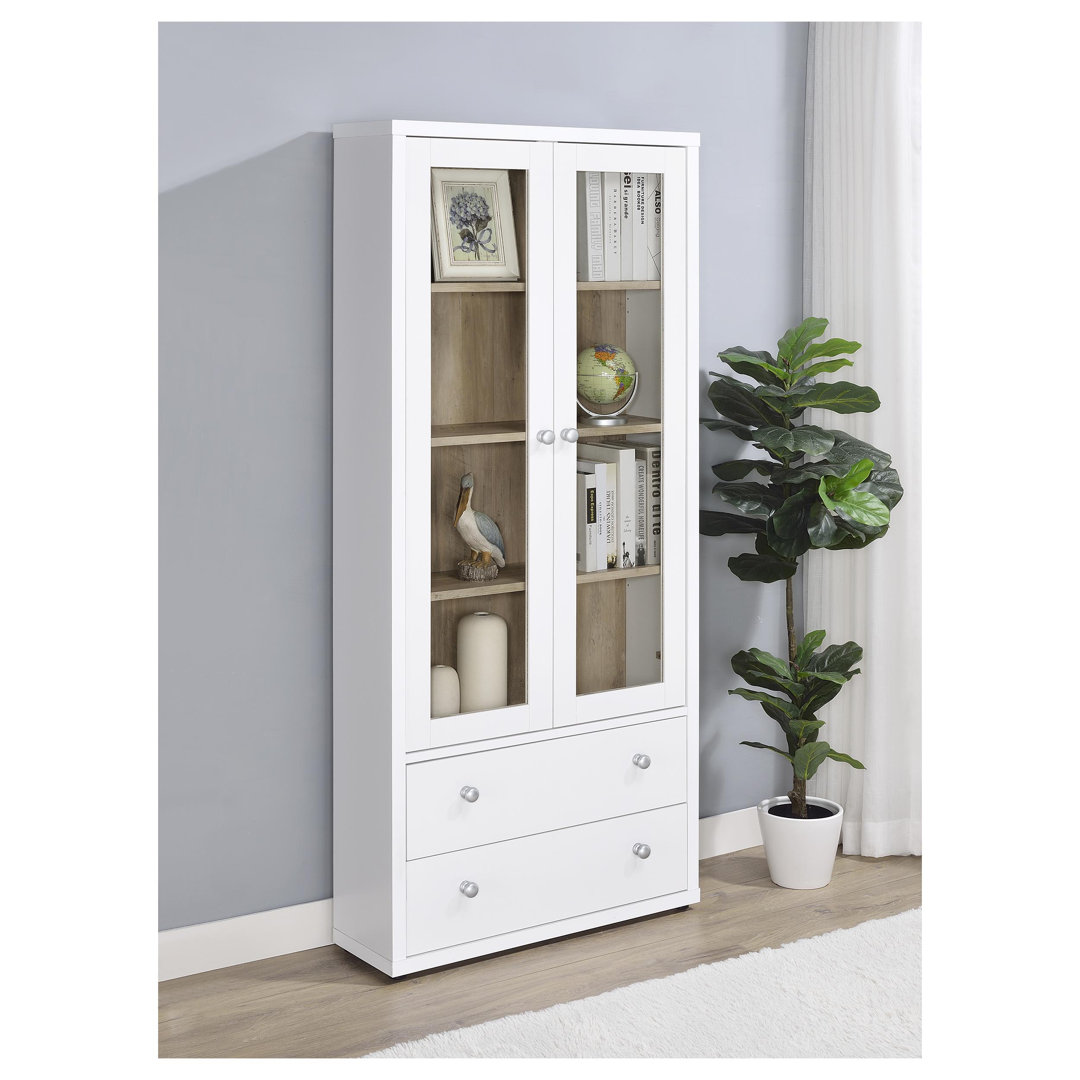 Bogard 4-Shelf Glass Door Tall Cabinet With Drawers Ebern Designs