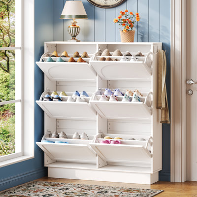 Narrow Tipping Bucket Shoe Cabinet With 6 Flip Drawers