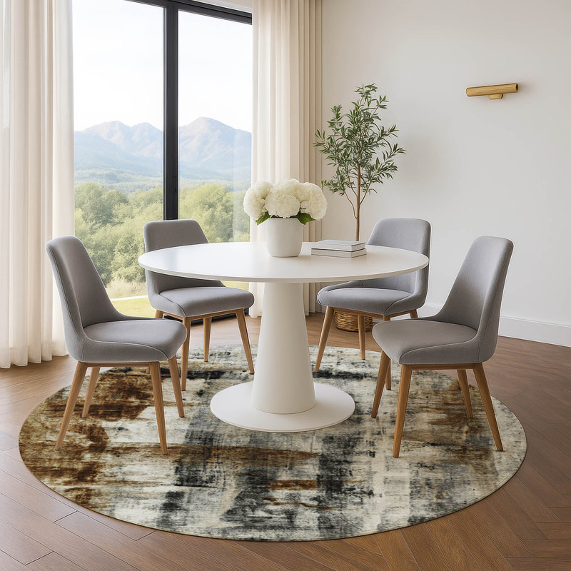 Premium Machine Washable Pinkston AMF1982 Abstract Rug, Round 8'