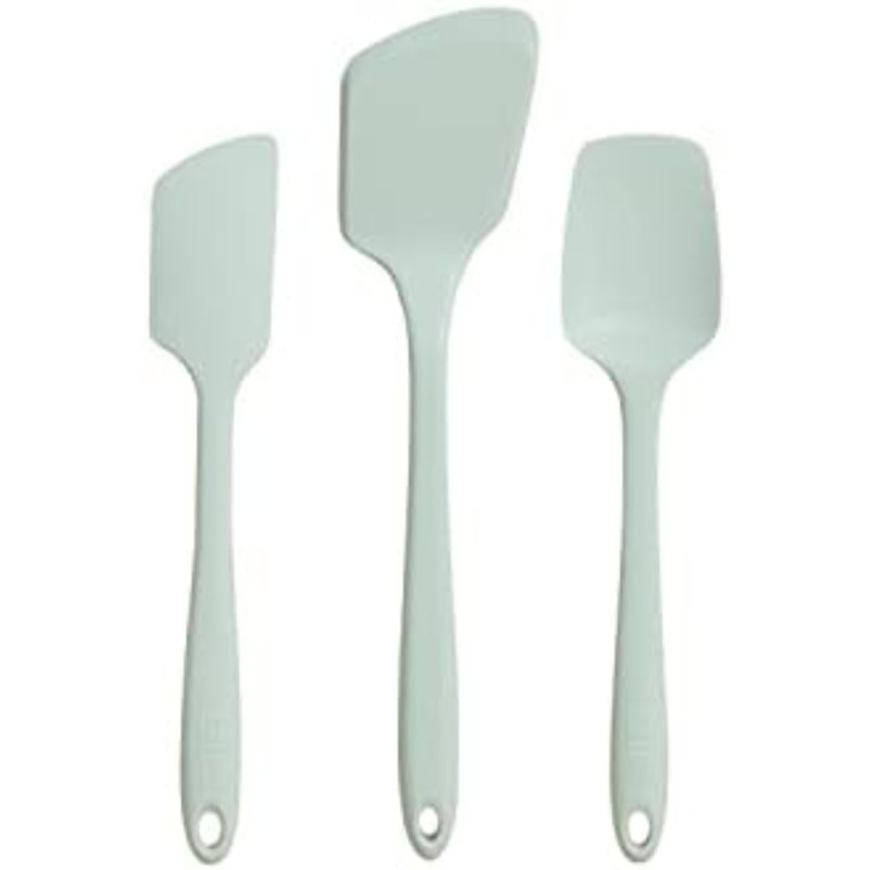 Ensemble de 3 ustensiles de cuisine en silicone de qualité supérieure : spatule, retourne-crêpe et cuillère-cuillère. Ustensiles de cuisine non toxiques pour poêles antiadhésives, pour la cuisson et la pâtisserie. Menthe.