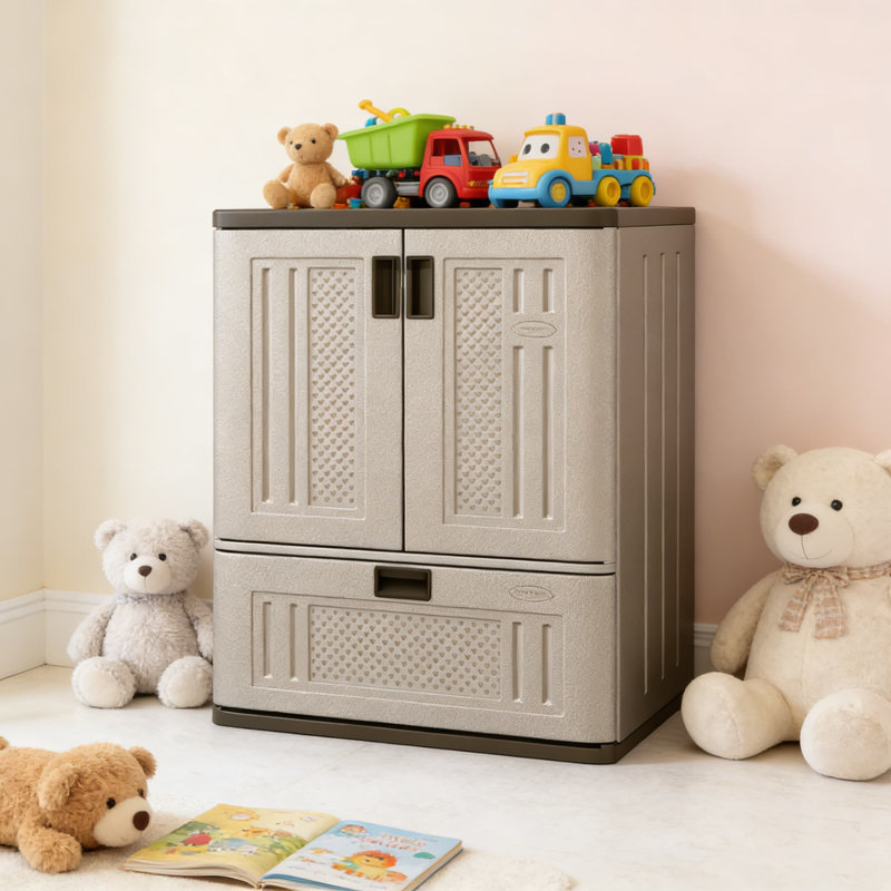 Armoire de rangement robuste en résine avec tiroir et tablettes pour le garage, le sous-sol et l'organisation intérieure