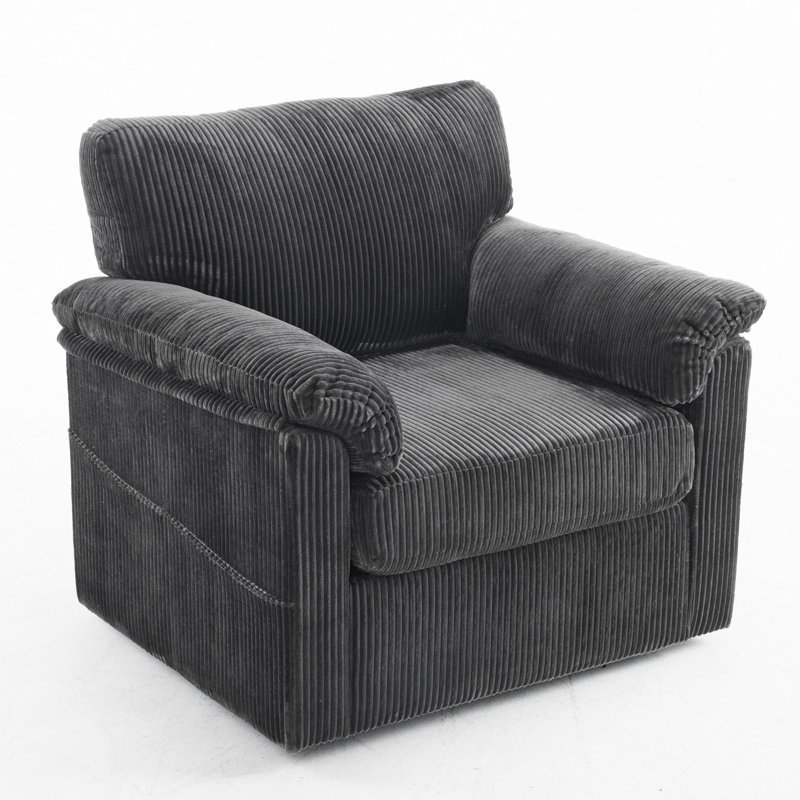 33" Swivel Barrel Chair, Upholstered Armchair With Side Pockets, Gray Chenille