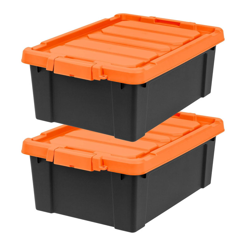 Ensemble de 2 bacs de rangement verrouillables IRIS USA, noir / orange