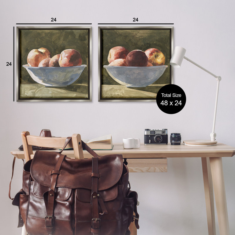 «Bowls of Apples», ensemble de 2 toiles flottantes encadrées par Emma Caroline, Cadre flottant gris lustré, H 25 po x l 50 po