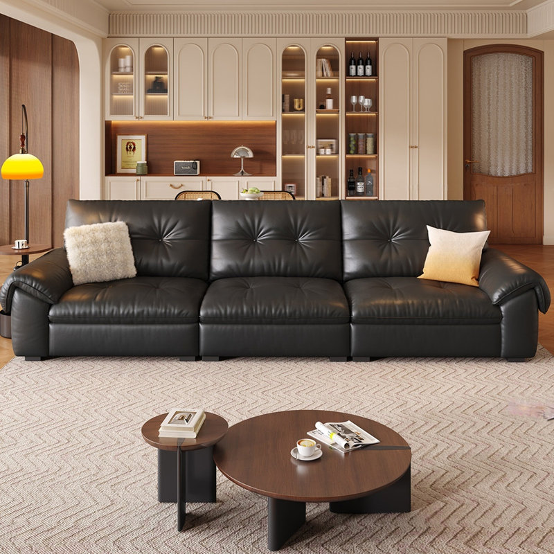 Black Genuine Leather Standard Sofa cushion Loveseat, H 35,43 po x l 102,36 po x P 38,58 po, Black