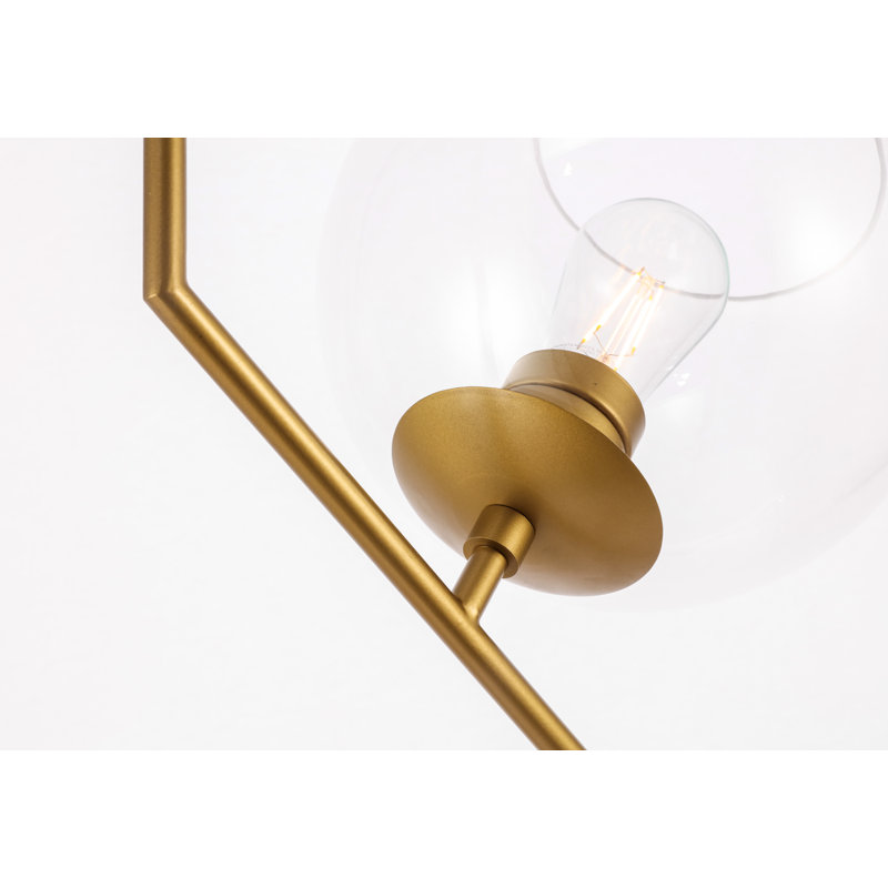 Luminaire suspendu en forme de globe à 1 lumière Suazo, Transparent, Laiton