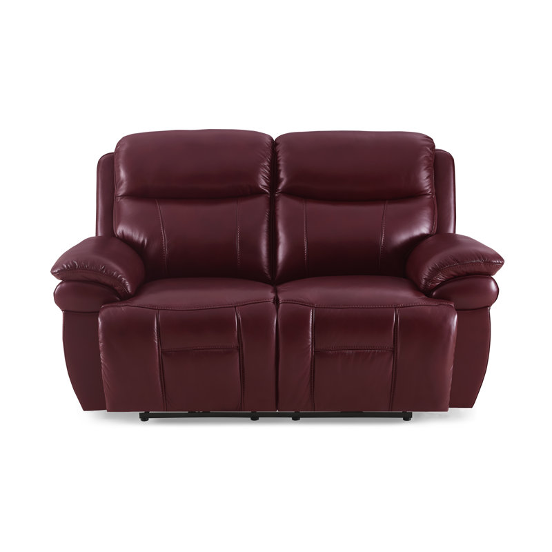 Jaece 2 Seater Top Grain Leather Reclining Sofa, Manual - Push Back