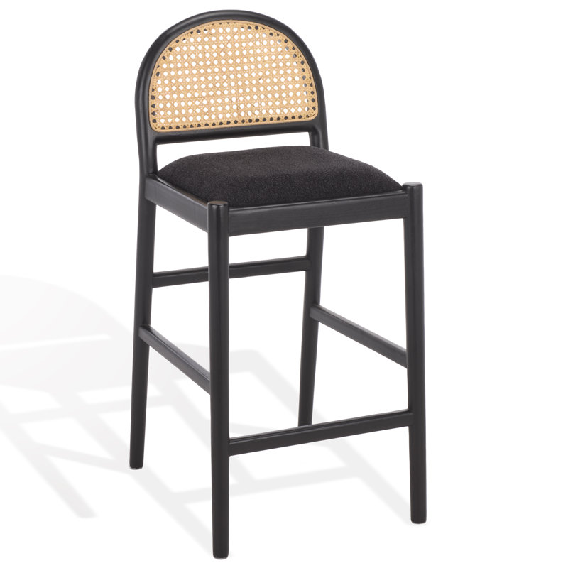 Laylie Rattan And Leather Counter Stool, Black/Boucle