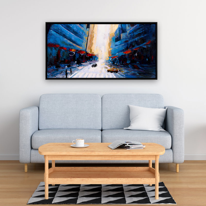 Blue Asymmetrical Street Print On Canvas, H 24 po x l 48 po