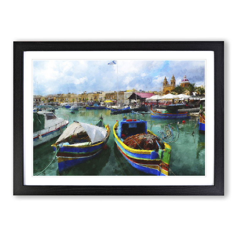 Fishing Boats in Malta - Framed Print, Black Framed, 27cm H x 36cm W x 2cm D