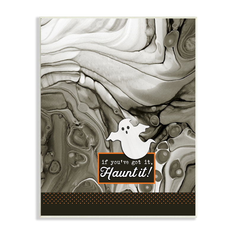 «Haunt It Witty Ghost Saying», impression sur fond marbré noir, art texturé par Deane Beesley, H 15 po x l 10 po x P 0,5 po