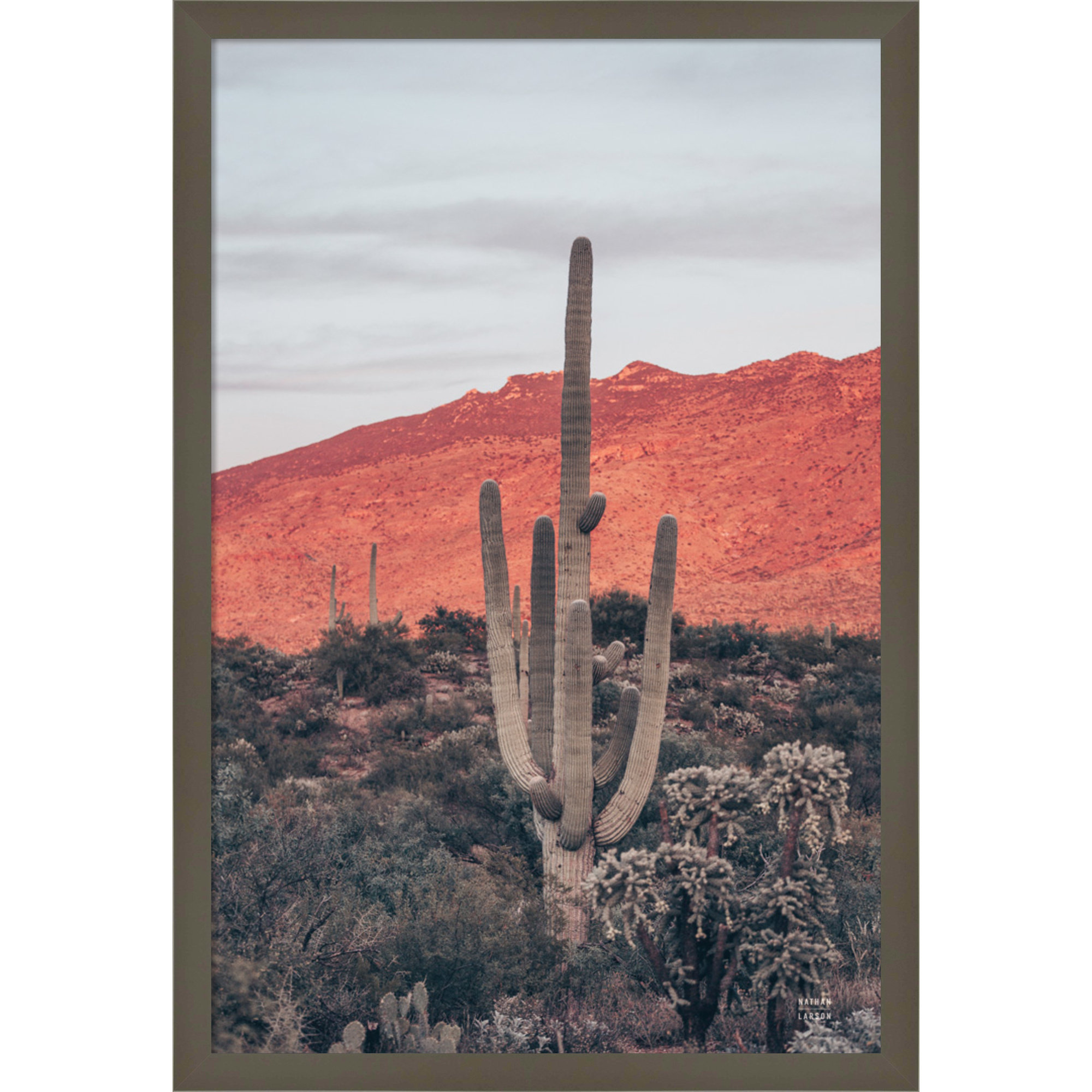 Sunsets And Saguaros by Nathan Larson, Gray, 25" H x 17" W x 1" D
