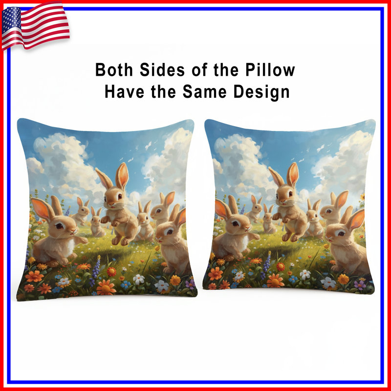 Coussins Bunnies In Flower Meadow, 14 X 14 pouces