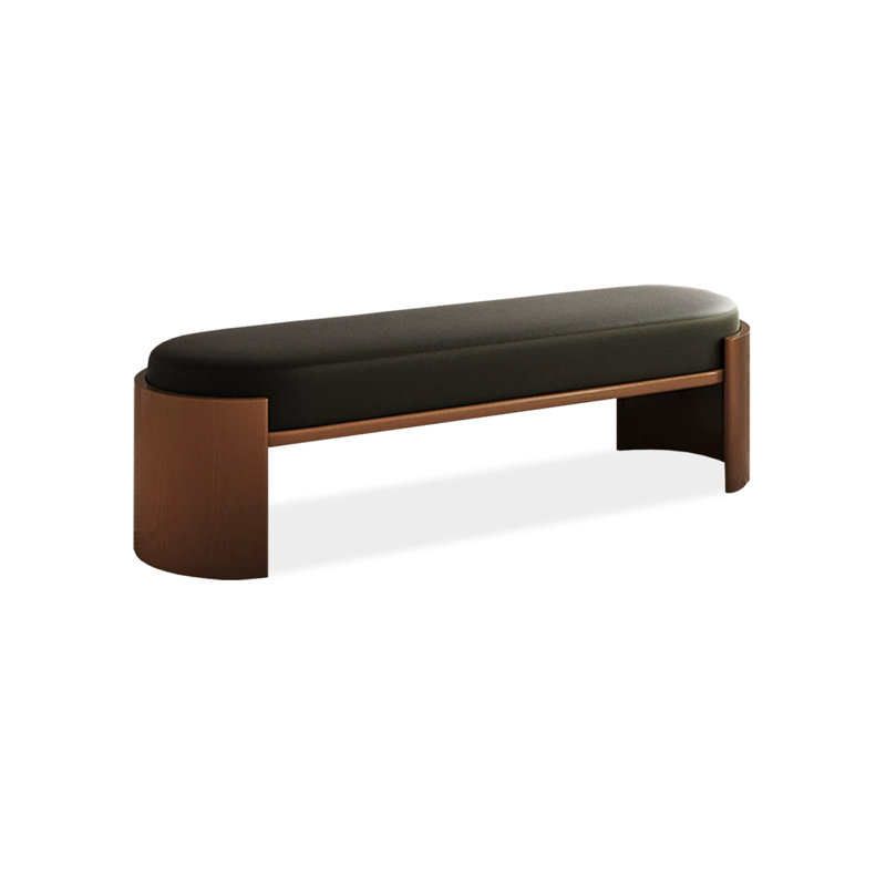 Banc rembourré Modern, Noyer, H 17,72 po x l 62,99 po x P 13,78 po, Noir