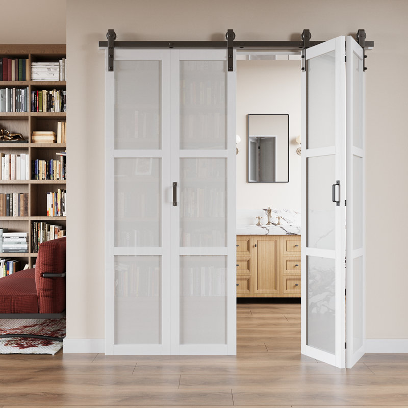 Double porte de grange pliante en bois massif avec trousse de quincaillerie et poignée (garde-manger, garde-robe)