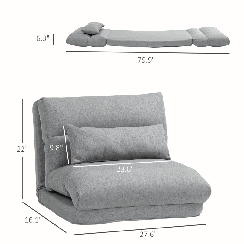 Folding Floor Chair, Convertible Lazy Sofa Bed, Floor Couch With 6-Position Adjustable Backrest And Pillow For Reading, Gaming, Meditating, Gray