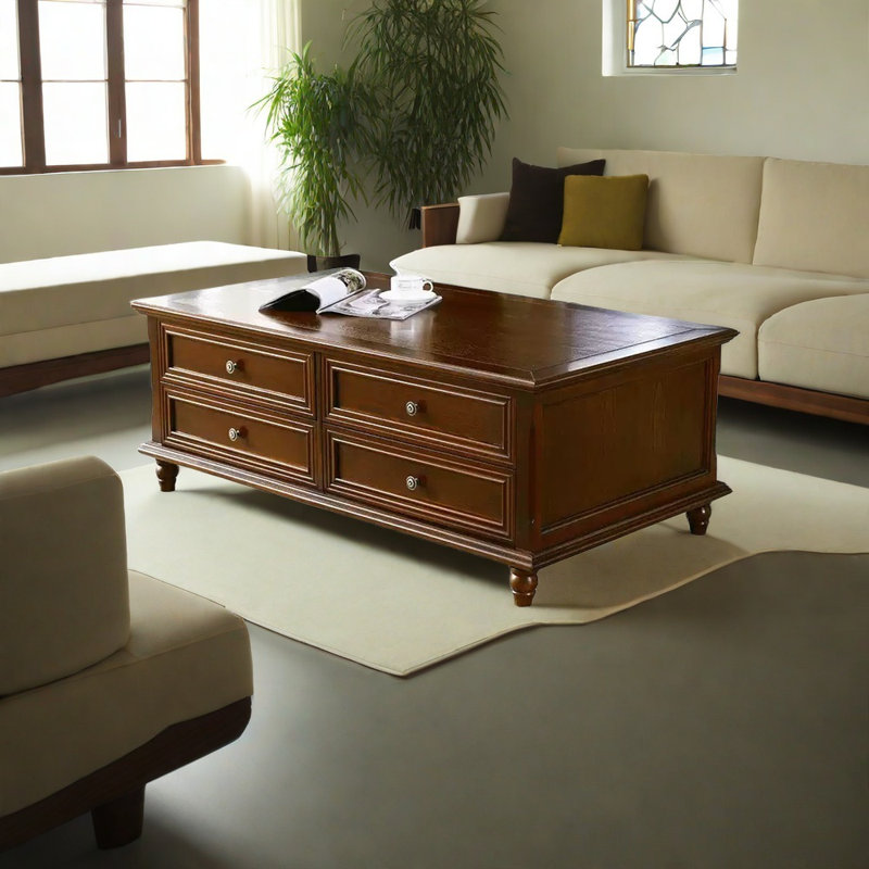 Wide solid wood coffee table, 18.89" H x 49.6" L x 27.55" W