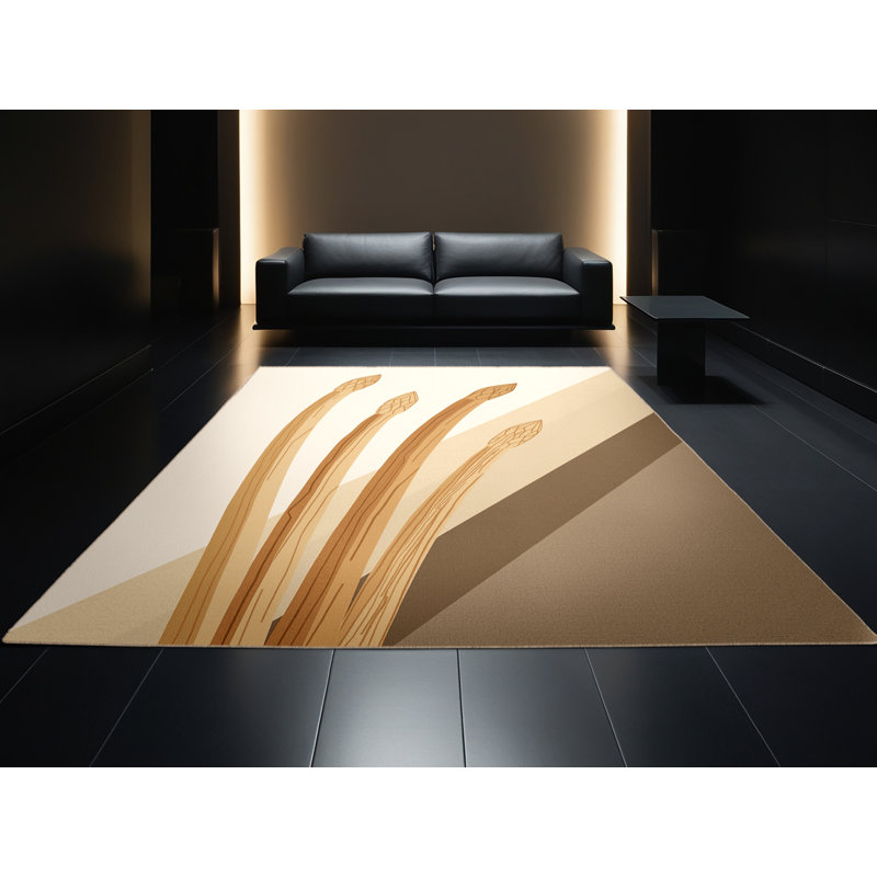 Machine Washable Higgins Asparagus Modern Rug in Beige – Beige Binding, 6x9