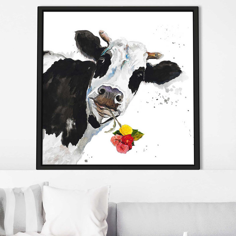 «Crazy Cow (Square)» par Patricia Pinto, reproduction, H 39,5 po x l 39,5 po x P 2 po, Cadre flottant noir