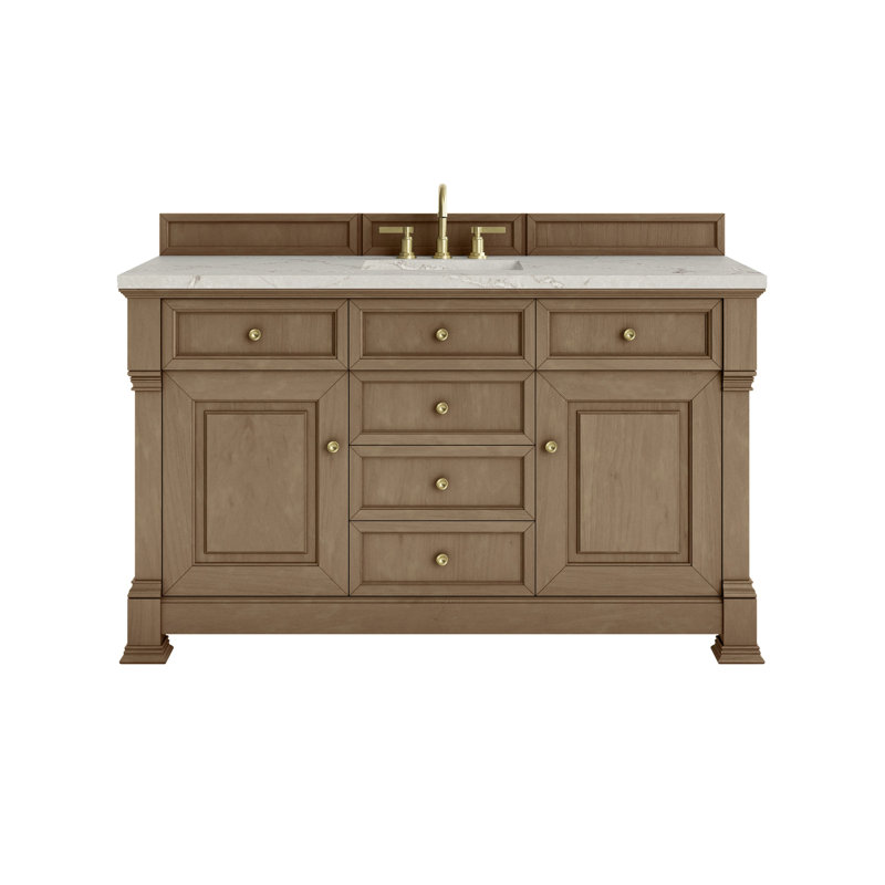 Meuble-lavabo simple l 60 po Brookfield, Pacanier, À entraxe, Argent victorien
