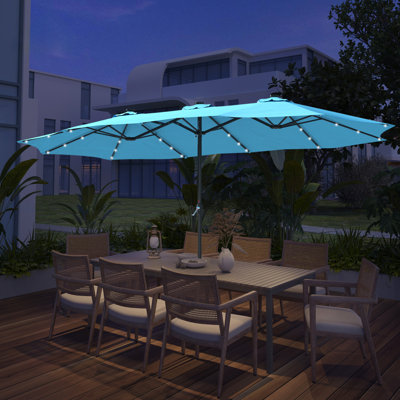 Kirkbride 181'' x 106'' Outdoor Double-Sided Patio Umbrella with Base 36 LED Light Market Umbrella with Cover