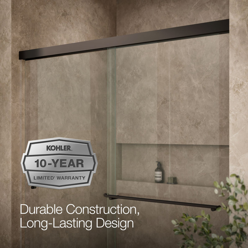 Revel 59.62'' x 70'' Double Sliding Shower Door with CleanCoat® Technology, Anodized Dark Bronze, Crystal Clear