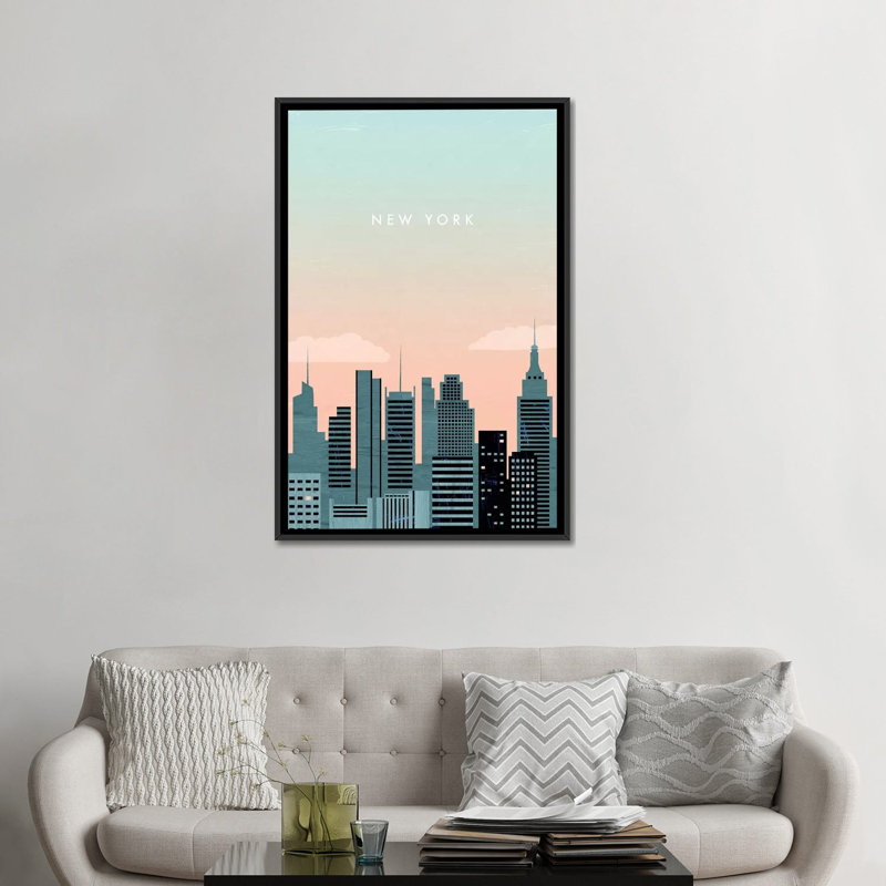«New York», impression sur toile, Toile avec cadre noir, Pas de tapis, H 48 po x l 32 po x P 1,5 po