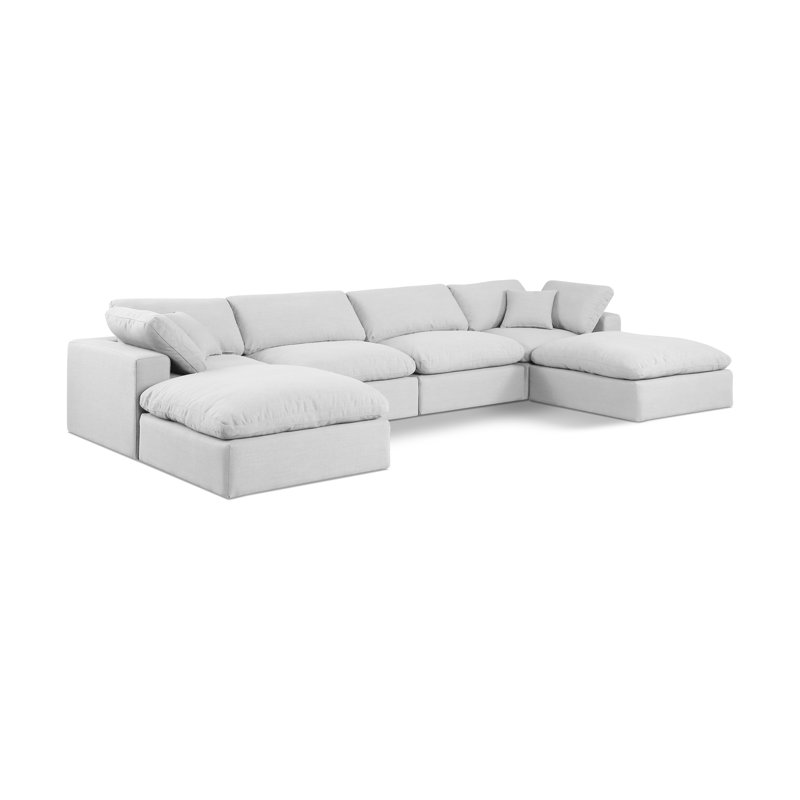 Canapé modulaire 6 pièces rembourré, Tissu texturé en lin blanc