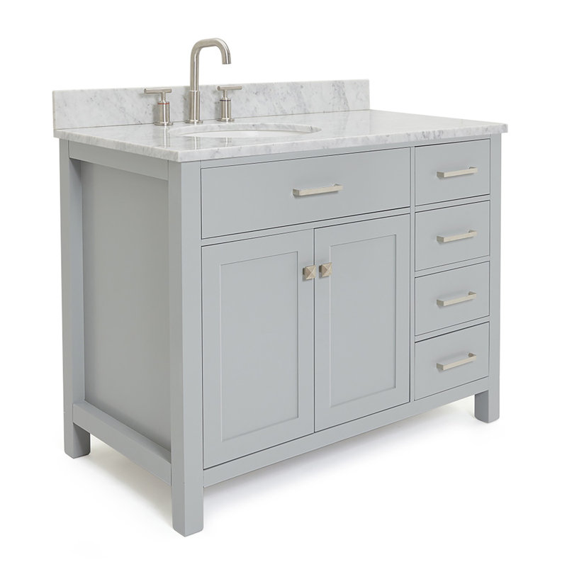 Meuble-lavabo simple 42 po avec plateau en marbre de Carrare Aberdeenshire, gris