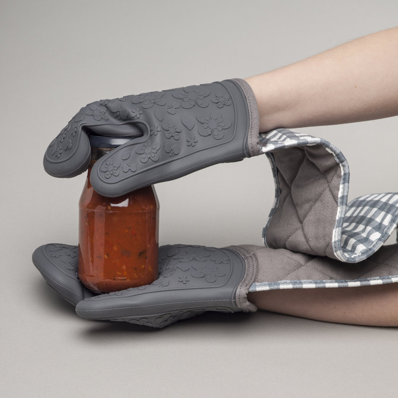 Silicone Double Oven Gloves, Dark Grey