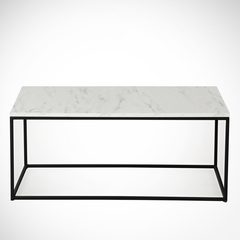 Modern Coffee Table with Marble Design, White & Black, 37.4 x 16.9 x 21.3 inches | 100% Melamine Coated Particle Board, 0.71 inches Thick | Sturdy Electrostatic Powder Coated Metal Legs, Stylish & Functional Decor