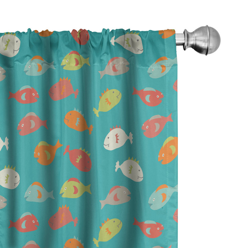 Fish Semi-Sheer Rod Pocket Sliding Panel, 28" x 95"