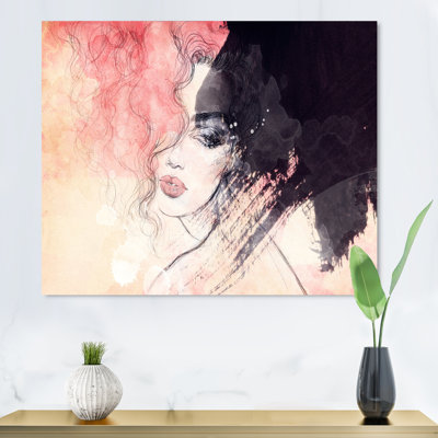 «Black Pink Ink Fashion Portrait», reproduction de photo encadrée sur toile