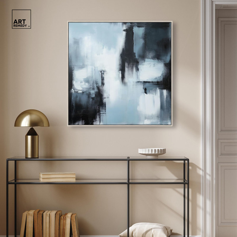 Toile Aphasia par Art Remedy, H 31 po x l 31 po, Cadre flottant, Argent argent