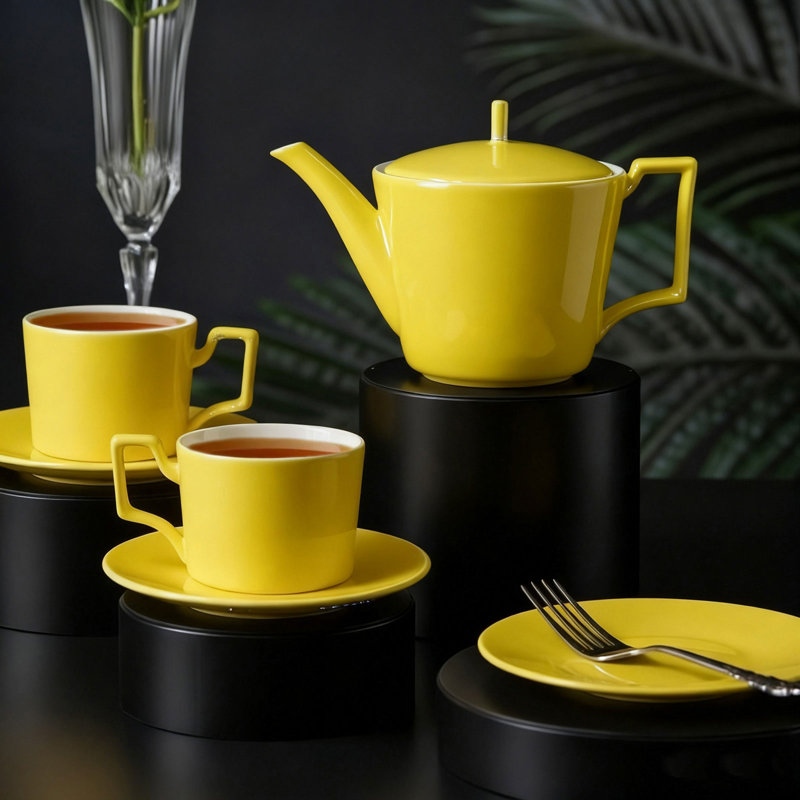 11 Piece Yellow Ceramic Tea Set, Yellow