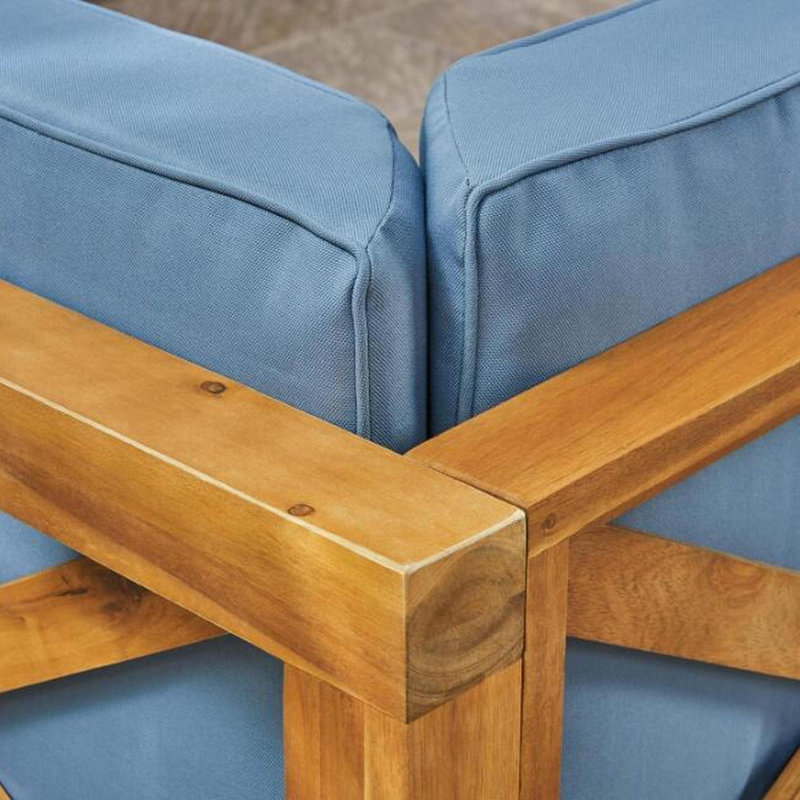 Ensemble de 3 pièces d'extérieur en bois massif, Bleu, Bois brun