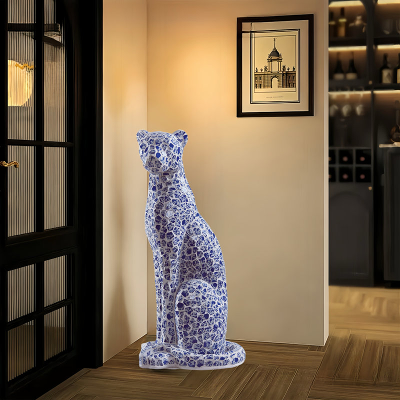 Statue décorative Art Panther avec mosaïque en céramique bleue - droite