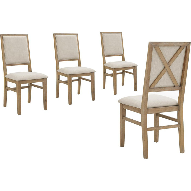 Ensemble de 4 chaises de salle à manger rembourrées Modern Woodhouse, brun rustique et crème
