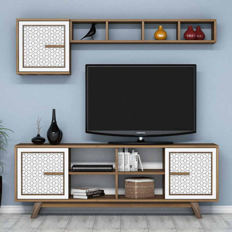 Eligah Unfinished Entertainment Centre for TVs up to 60", Walnut/White