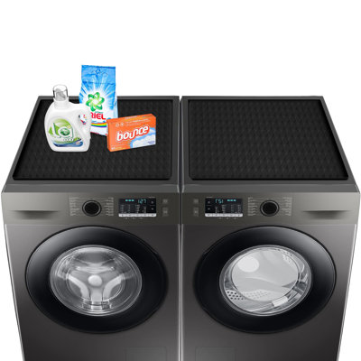 Paquet de 2 housses de laveuse et de sécheuse pour le dessus, tapis en caoutchouc de silicone pour machine à laver et sécheuse, sous-tapis antidérapant résistant et lavable