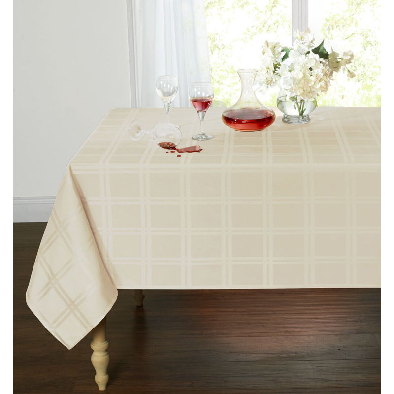 Ebern Designs Plaid & Tartan Stain Resistant Spill-Proof Fabric Tablecloth - 60" W  Oblong, Gray, 102" Rectangle