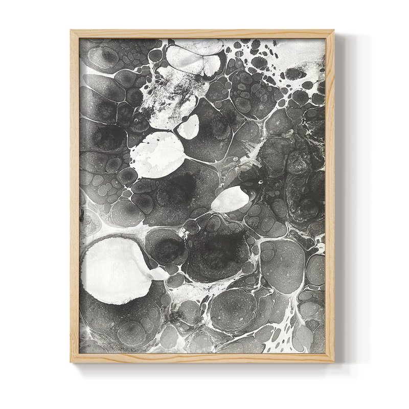 Marbling IV Framed Print - Solid Wood, Natural, 11" H x 9" W