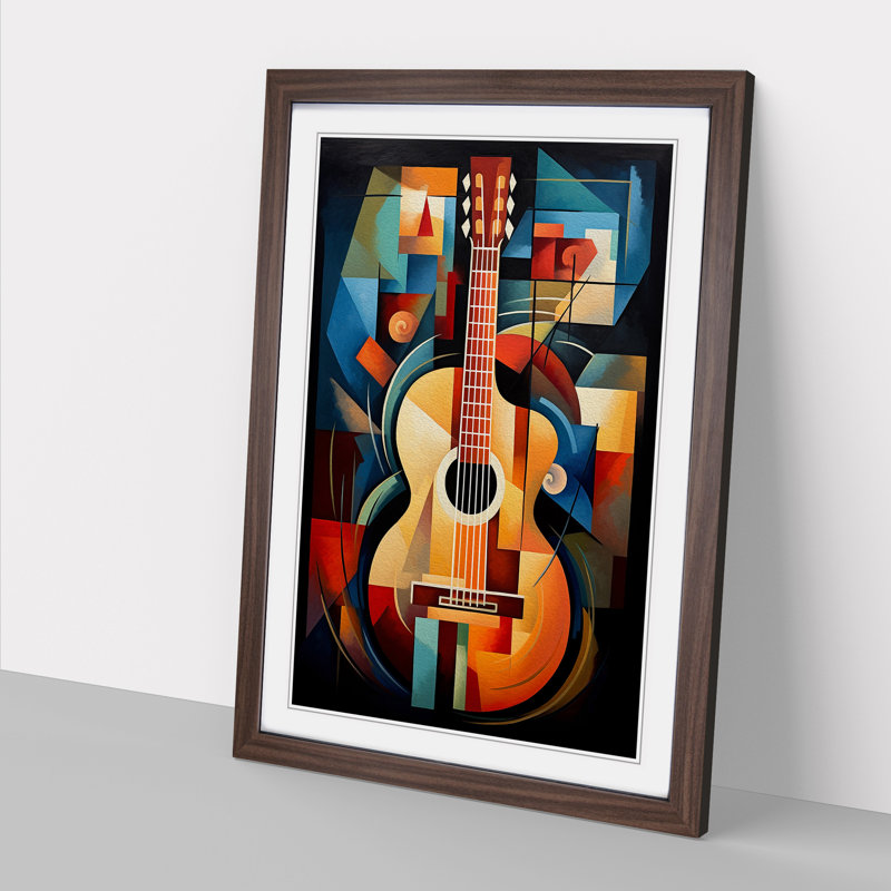 Acoustic Guitar Cubism - Framed Print, 46cm H x 34cm W x 2cm D, Walnut Framed