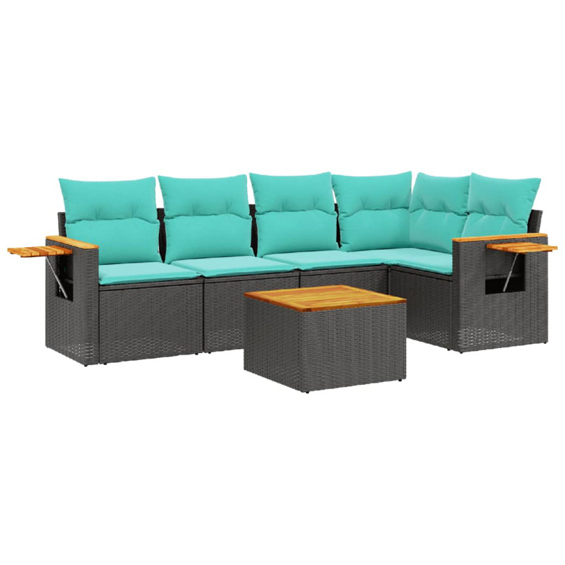 Ensemble de canapé de patio 6 pièces avec coussins en rotin de polyester noir (États-Unis seulement)