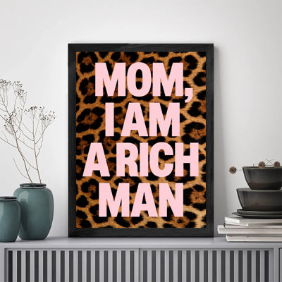 Motif minimaliste encadré noir prêt à accrocher imprimé léopard «Mom, I» avec cadre en bois noir élégant, décoration murale moderne pour la cuisine de bureau