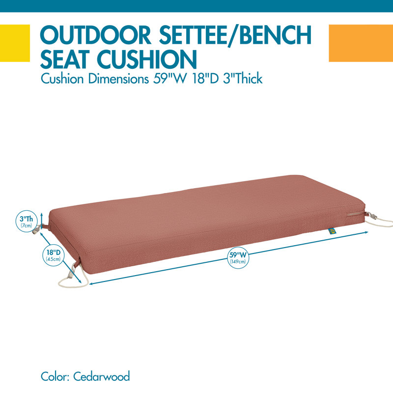 DUCKCOVERS All-Weather Outdoor Bench Cushion, Cedarwood, 3" H x 59" W x 18" D 